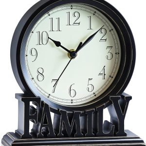 AYRELY® 6.5-Inches Table Clock, Vintage Family Non-Ticking Desk Clock, Retro Mantel Clocks for Living Room, Bedroom, Shelf, Fireplace, Farmhouse Décor (Black)