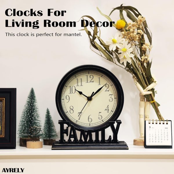 AYRELY® 6.5-Inches Table Clock, Vintage Family Non-Ticking Desk Clock, Retro Mantel Clocks for Living Room, Bedroom, Shelf, Fireplace, Farmhouse Décor (Black) - Image 3