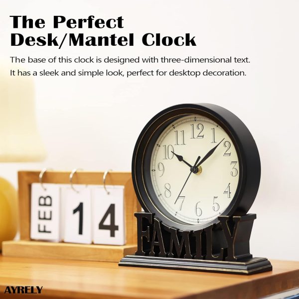AYRELY® 6.5-Inches Table Clock, Vintage Family Non-Ticking Desk Clock, Retro Mantel Clocks for Living Room, Bedroom, Shelf, Fireplace, Farmhouse Décor (Black) - Image 4