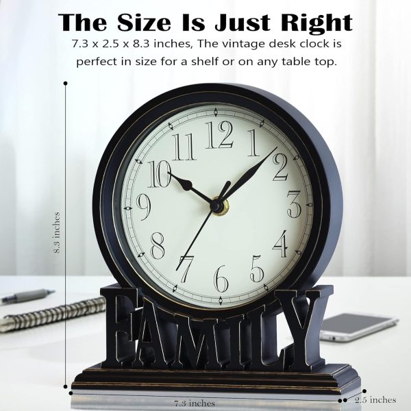 AYRELY® 6.5-Inches Table Clock, Vintage Family Non-Ticking Desk Clock, Retro Mantel Clocks for Living Room, Bedroom, Shelf, Fireplace, Farmhouse Décor (Black) - Image 5