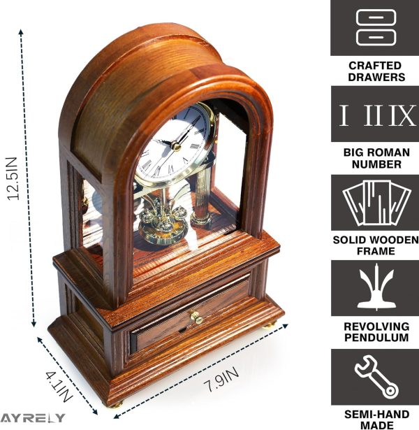AYRELY® Wooden Table Anniversary Clock, Antique Shelf Clocks, Revolving Pendulum Mantel Clocks, Desk Grandfather Clock for Living Room, Home Decor Gift - Image 2