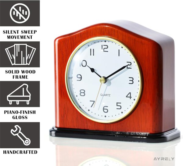 AYRELY® Mantel Clock, Handcrafted Solid Wood Desk Clock with Silent Movement, Piano-Gloss Finish, Elegant Table Clock for Fireplace, Bedroom, Office & Gifts - Image 2