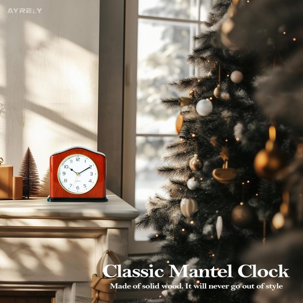 AYRELY® Mantel Clock, Handcrafted Solid Wood Desk Clock with Silent Movement, Piano-Gloss Finish, Elegant Table Clock for Fireplace, Bedroom, Office & Gifts - Image 3