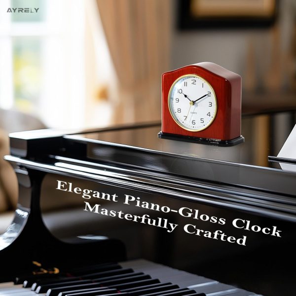 AYRELY® Mantel Clock, Handcrafted Solid Wood Desk Clock with Silent Movement, Piano-Gloss Finish, Elegant Table Clock for Fireplace, Bedroom, Office & Gifts - Image 5