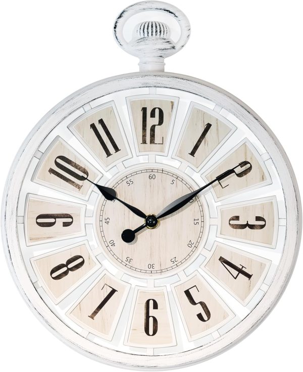 AYRELY® Vintage Round Wall Clock. Antique Retro Style. Battery Operated Silent Clock for Farmhouse, Rustic, Kitchen, and Living Room Decor(13" H x 10.6" W)-White