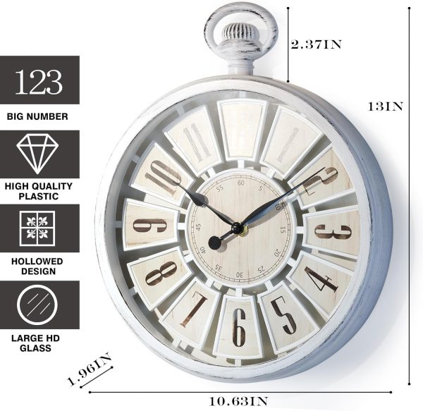 AYRELY® Vintage Round Wall Clock. Antique Retro Style. Battery Operated Silent Clock for Farmhouse, Rustic, Kitchen, and Living Room Decor(13" H x 10.6" W)-White - Image 2