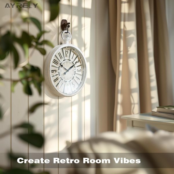 AYRELY® Vintage Round Wall Clock. Antique Retro Style. Battery Operated Silent Clock for Farmhouse, Rustic, Kitchen, and Living Room Decor(13" H x 10.6" W)-White - Image 3