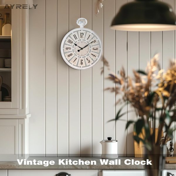 AYRELY® Vintage Round Wall Clock. Antique Retro Style. Battery Operated Silent Clock for Farmhouse, Rustic, Kitchen, and Living Room Decor(13" H x 10.6" W)-White - Image 4