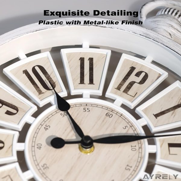 AYRELY® Vintage Round Wall Clock. Antique Retro Style. Battery Operated Silent Clock for Farmhouse, Rustic, Kitchen, and Living Room Decor(13" H x 10.6" W)-White - Image 6