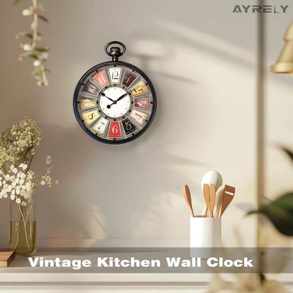 AYRELY® Vintage Round Wall Clock. Antique Retro Style. Battery Operated Silent Clock for Farmhouse, Rustic, Kitchen, and Living Room Decor(13" H x 10.6" W)-White - Image 11