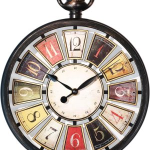AYRELY® Vintage Round Wall Clock. Antique Retro Style. Battery Operated Silent Clock for Farmhouse, Rustic, Kitchen, and Living Room Decor(13" H x 10.6" W)-Black