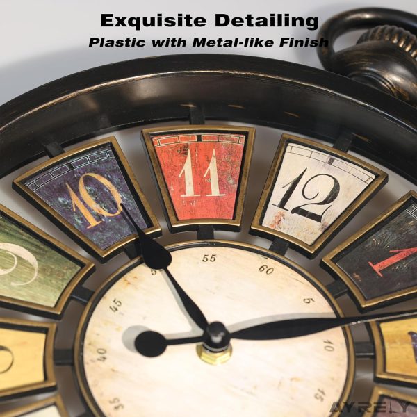 AYRELY® Vintage Round Wall Clock. Antique Retro Style. Battery Operated Silent Clock for Farmhouse, Rustic, Kitchen, and Living Room Decor(13" H x 10.6" W)-Black - Image 6