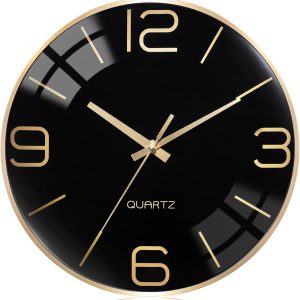 AYRELY® 12 Inch Silent Modern Wall Clocks Battery Operated, Wall Clock for Living Room Décor,Gold Metal Frame Clock Decorative for Bedroom,Kitchen,Office