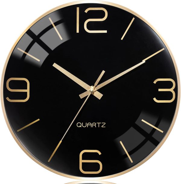 AYRELY® 12 Inch Silent Modern Wall Clocks Battery Operated, Wall Clock for Living Room Décor,Gold Metal Frame Clock Decorative for Bedroom,Kitchen,Office