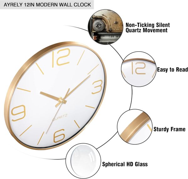 AYRELY® 12 Inch Silent Modern Wall Clocks Battery Operated, Wall Clock for Living Room Décor,Gold Metal Frame Clock Decorative for Bedroom,Kitchen,Office - Image 32