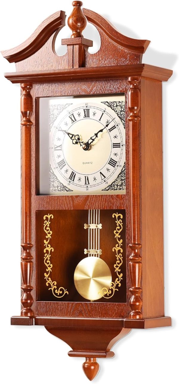 AYRELY® 25IN Grandfather Vintage Wall Clock with Pendulum and Chime, Hour/Quarter-Hour Chime, Rubberwood Frame, Large Vintage Wall Clock for Living Room,Home Decor Gift
