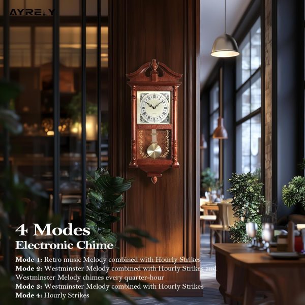 AYRELY® 25IN Grandfather Vintage Wall Clock with Pendulum and Chime, Hour/Quarter-Hour Chime, Rubberwood Frame, Large Vintage Wall Clock for Living Room,Home Decor Gift - Image 4