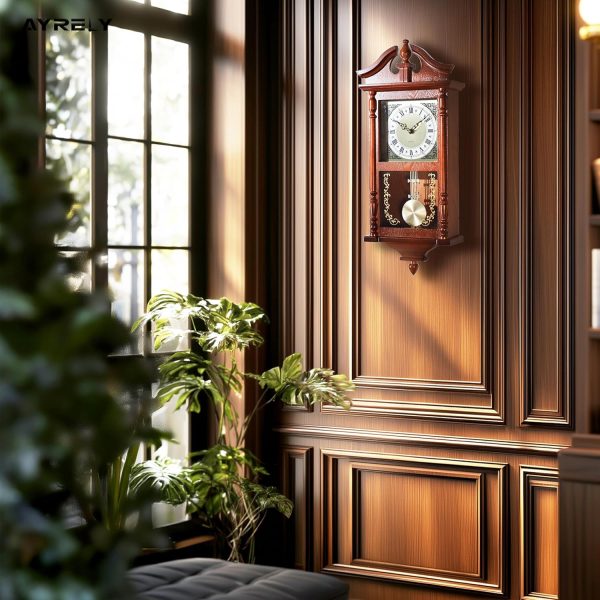 AYRELY® 25IN Grandfather Vintage Wall Clock with Pendulum and Chime, Hour/Quarter-Hour Chime, Rubberwood Frame, Large Vintage Wall Clock for Living Room,Home Decor Gift - Image 5