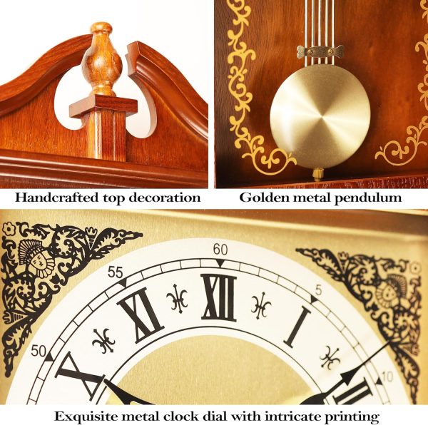 AYRELY® 25IN Grandfather Vintage Wall Clock with Pendulum and Chime, Hour/Quarter-Hour Chime, Rubberwood Frame, Large Vintage Wall Clock for Living Room,Home Decor Gift - Image 6