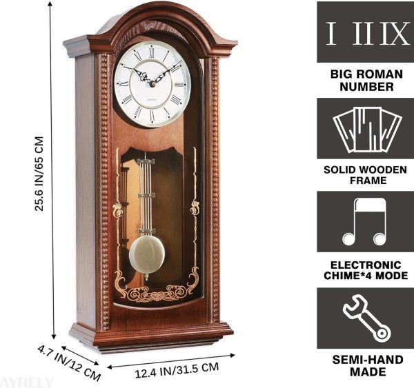 AYRELY® 26IN Grandfather Vintage Wall Clock with Pendulum and Chime, Hour/Quarter-Hour Chime, Elmwood Frame, Large Vintage Wall Clock for Living Room,Home Decor Gift - Image 4