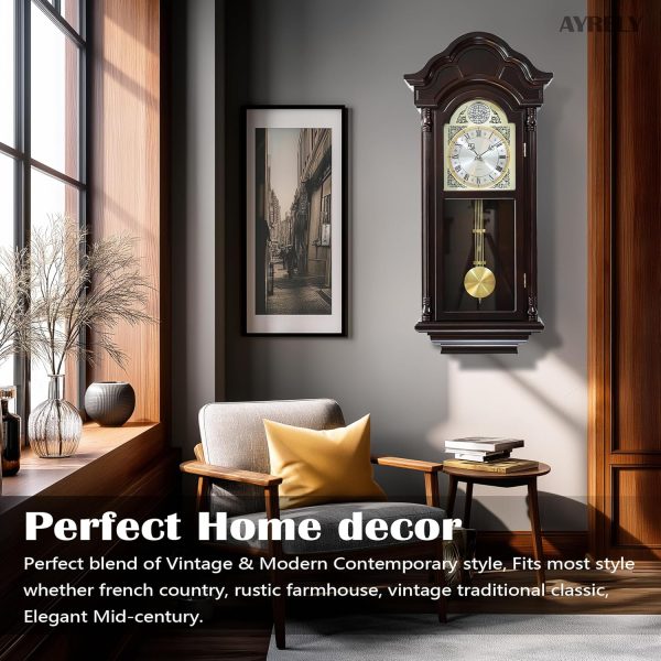 AYRELY® 26IN Grandfather Vintage Wall Clock with Pendulum and Chime, Hour/Quarter-Hour Chime, Elmwood Frame, Large Vintage Wall Clock for Living Room,Home Decor Gift - Image 10