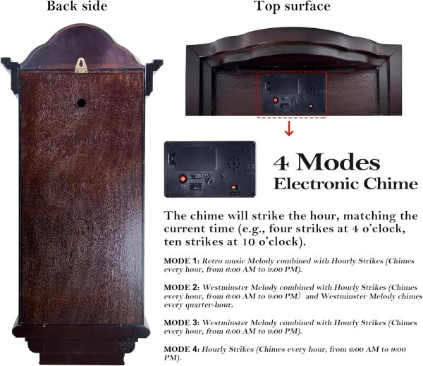 AYRELY® 26IN Grandfather Vintage Wall Clock with Pendulum and Chime, Hour/Quarter-Hour Chime, Elmwood Frame, Large Vintage Wall Clock for Living Room,Home Decor Gift - Image 15
